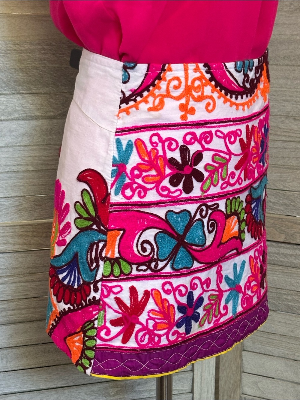 Jedzebel Boho Embroidered Hmong Tribal Pattern Vibrant Miniskirt FairyGrunge Art